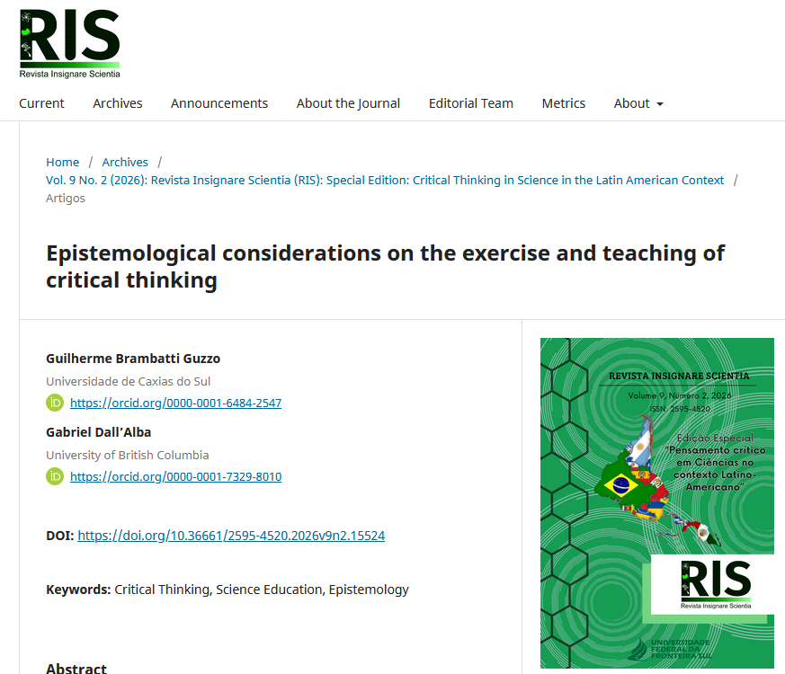 [Original Research Paper] Epistemological considerations on the exercise and teaching of critical thinking